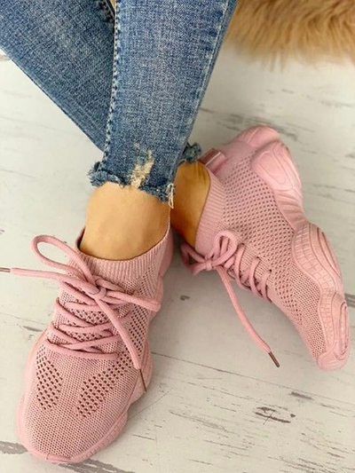 Pure color Breathable Lace-Up Sneakers