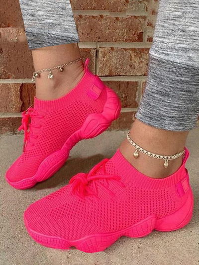 Pure color Breathable Lace-Up Sneakers