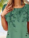 Round Neck Floral Tulip Hem Vacation Tunic Tops T-shirts