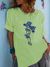 Round neck cotton blend long floral top T-shirts