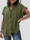 Women's Blouses Solid Lapel Button Short Sleeve Blouse
