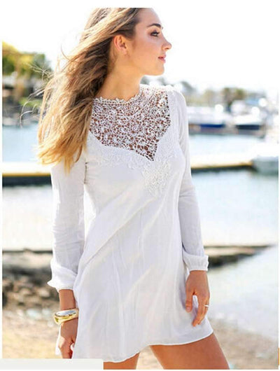 Lace Gored Long sleeve Shift Dresses
