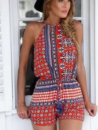 Halter Backless Printed Playsuits