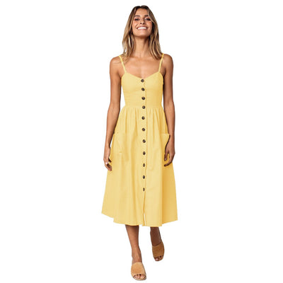 Spaghetti Strap Single Breasted Plain Sleeveless Maxi Dresses