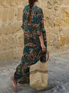 V-neck long-sleeved ethnic print loose maxi dresses