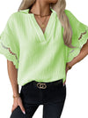 V neck fashion lace sleeve plain elegant short sleeve summer T-shirts