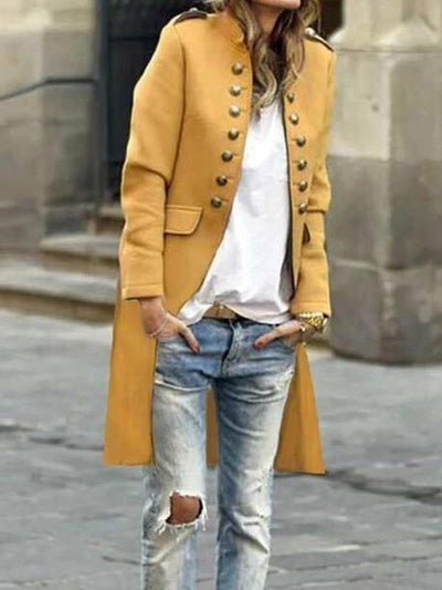 Women Button Stand collar long sleeve casaul blazer coats