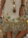 Women Fashion Honey Rose Floral Short Sleeve V Neck Cotton-Blend Dresses