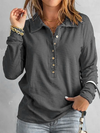 Women's Navy Button Front Long Sleeve Henley Top Sweatshirts