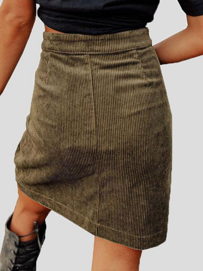 Women's Skirts Corduroy High Waist Button Pocket Skirt