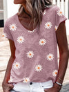 V neck flower Little daisy sweet casual T-shirts