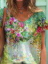 Colorful Flower Painting Short Sleeve Shirts & Tops