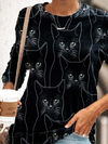 Long Sleeve Cat Printed Cute T-Shirts