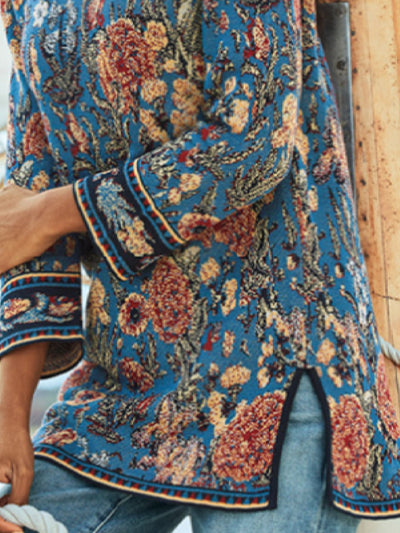 West Styles/Cows Floral Round Neck Long Sleeve Shirts & Tops