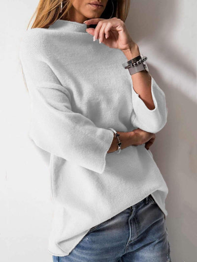 Casual High collar Three quarter sleeve Knit Sweaters