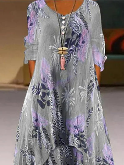 Gray Floral Printed A Line Maxi Dresses