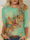 Crew Neck Long Sleeve Butterfly Print Shirts & Tops