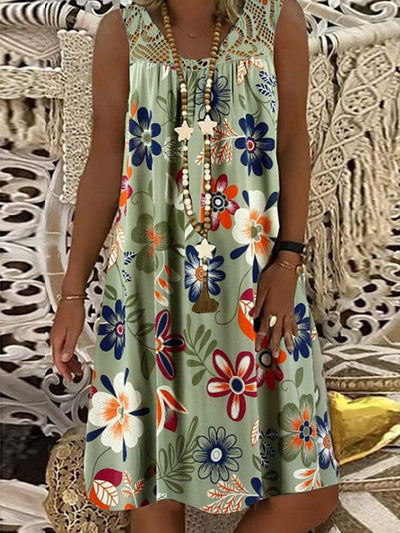 Floral Floral Printed Sleeveless Lace Shift Dresses