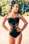 Patchwork Mesh Backless One Piece Swimsuit - Pavacat