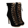 Gladiator Stiletto Booties Pointed Toe Strappy Lace Up Pumps