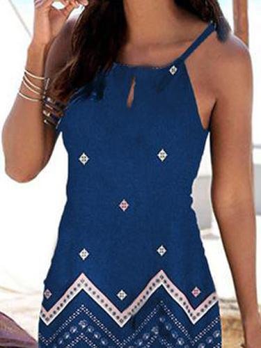 Slim-fit Printed Suspender Sleeveless A-line Mini Dress - Mini Dresses - INS | Online Fashion Free Shipping Clothing, Dresses, Tops, Shoes - 24/05/2021 - Color_Black - Color_Blue