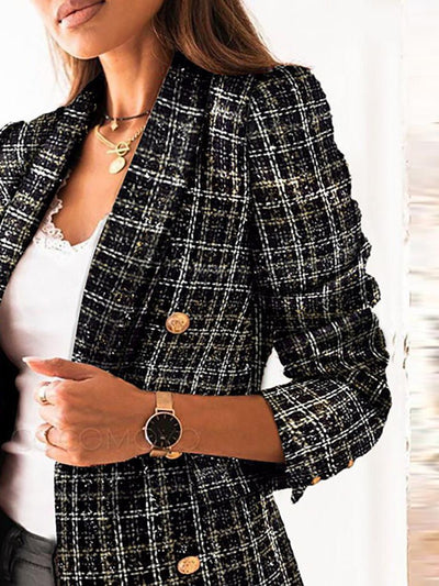 Women's Blazers Check Print Double Breasted Long Sleeve Blazer - Blazers - Instastyled | Online Fashion Free Shipping Clothing, Dresses, Tops, Shoes - 25/08/2022 - BLA2208251231 - Blazers