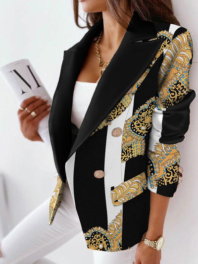 Women's Blazers Double Breasted Long Sleeve Printed Blazer - Blazers - Instastyled | Online Fashion Free Shipping Clothing, Dresses, Tops, Shoes - 24/09/2022 - 30-40 - BLA2209241269