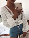 Women's Blouses Lace Elastic Waist Tie Balloon Sleeves Blouse - Blouses - Instastyled | Online Fashion Free Shipping Clothing, Dresses, Tops, Shoes - 17/09/2022 - 20-30 - BLO2209171874