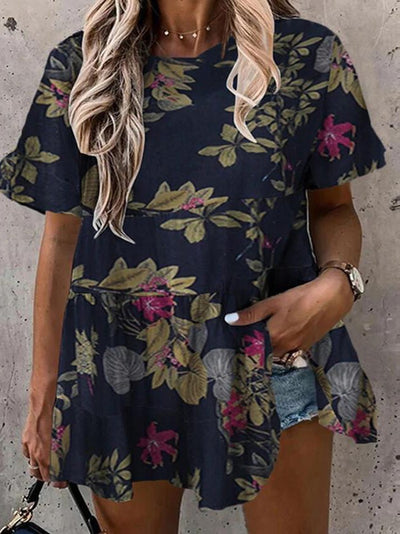 Women's Blouses Printed Crew Neck Ruffle Short Sleeve Blouse - Blouses - Instastyled | Online Fashion Free Shipping Clothing, Dresses, Tops, Shoes - 11/03/2022 - 20-30 - BLO2203111622