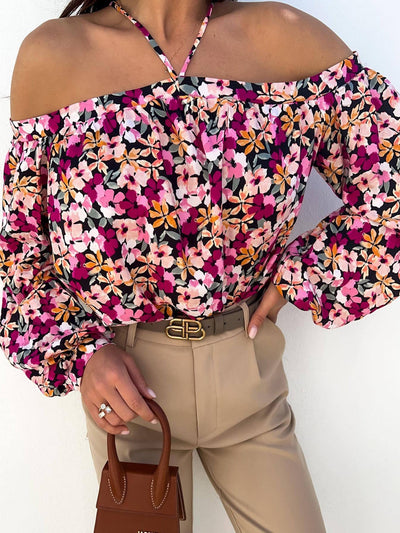 Women's Blouses Printed Halter Off Shoulder Long Sleeve Blouse - Blouses - Instastyled | Online Fashion Free Shipping Clothing, Dresses, Tops, Shoes - 14/03/2022 - 30-40 - BLO2203141628