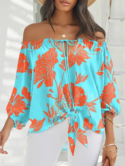 Women's Blouses Printed One-Shoulder Tie Long Sleeve Blouse - Blouses - Instastyled | Online Fashion Free Shipping Clothing, Dresses, Tops, Shoes - 24/06/2022 - BLO2206241742 - Blouses