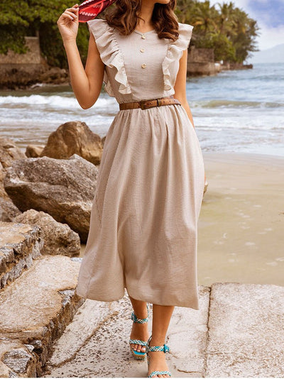 Women's Dresses Button Belt Ruffle Sleeveless Dress - Maxi Dresses - Instastyled | Online Fashion Free Shipping Clothing, Dresses, Tops, Shoes - 29/06/2022 - 30-40 - Casual Dresses