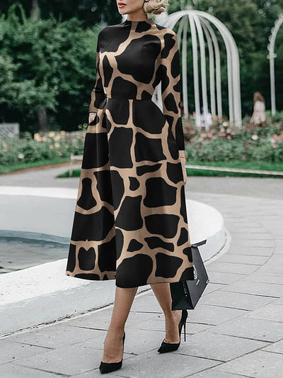 Women's Dresses Long Sleeve Fitted Printed Midi Dress - Midi Dresses - Instastyled | Online Fashion Free Shipping Clothing, Dresses, Tops, Shoes - 15/11/2022 - 30-40 - color-black