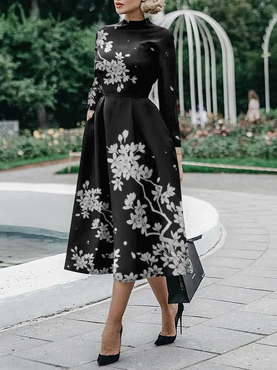 Women's Dresses Long Sleeve Fitted Printed Midi Dress - Midi Dresses - Instastyled | Online Fashion Free Shipping Clothing, Dresses, Tops, Shoes - 15/11/2022 - 30-40 - color-black