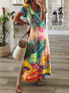 Women's Dresses Multicolor Leaf V-Neck Short Sleeve Slit Dress - Maxi Dresses - Instastyled | Online Fashion Free Shipping Clothing, Dresses, Tops, Shoes - 20-30 - 30/04/2022 - color-multi