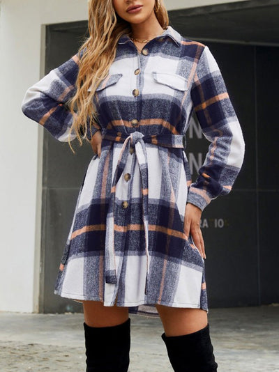 Women's Dresses Plaid Print Lace Up Long Sleeve Dress - Mini Dresses - Instastyled | Online Fashion Free Shipping Clothing, Dresses, Tops, Shoes - 20/09/2022 - 30-40 - color-black