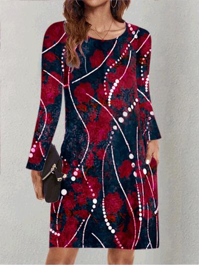 Women's Dresses Pocket Long Sleeve Printed Dress - Mini Dresses - Instastyled | Online Fashion Free Shipping Clothing, Dresses, Tops, Shoes - 13/09/2022 - 20-30 - casual-dresses