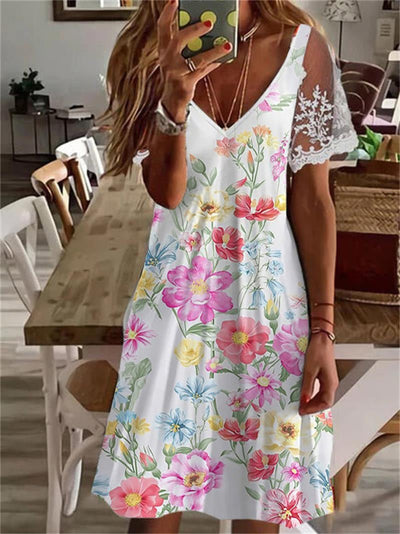 Women's Dresses Printed V-Neck Lace Sleeve Dress - Mini Dresses - Instastyled | Online Fashion Free Shipping Clothing, Dresses, Tops, Shoes - 20-30 - 23/05/2022 - Casual Dresses