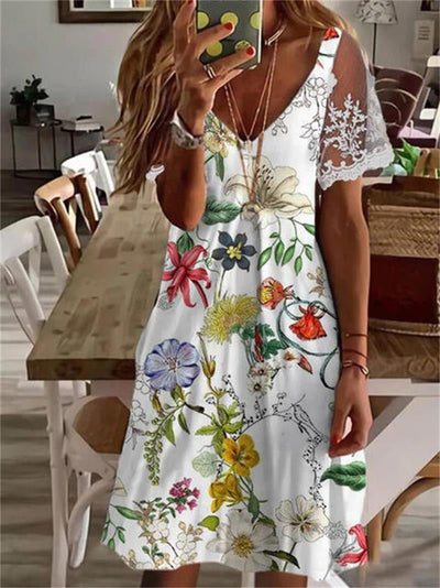 Women's Dresses Printed V-Neck Lace Sleeve Dress - Mini Dresses - Instastyled | Online Fashion Free Shipping Clothing, Dresses, Tops, Shoes - 20-30 - 23/05/2022 - Casual Dresses