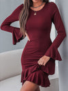 Women's Dresses Round Neck Long Sleeve Slim Fit Ruffle Dress - Mini Dresses - Instastyled | Online Fashion Free Shipping Clothing, Dresses, Tops, Shoes - 29/08/2022 - Bodycon Dresses - Color_Brown