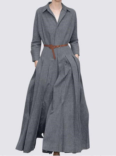 Women's Dresses Solid Lapel Long Sleeve Dress - Maxi Dresses - Instastyled | Online Fashion Free Shipping Clothing, Dresses, Tops, Shoes - 20/09/2022 - 40-50 - casual-dresses