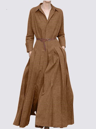Women's Dresses Solid Lapel Long Sleeve Dress - Maxi Dresses - Instastyled | Online Fashion Free Shipping Clothing, Dresses, Tops, Shoes - 20/09/2022 - 40-50 - casual-dresses