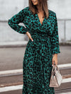 Women's Dresses V Neck Strap Leopard Printed Midi Dress - Midi Dresses - Instastyled | Online Fashion Free Shipping Clothing, Dresses, Tops, Shoes - 24/11/2022 - 30-40 - color-green