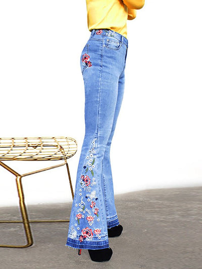 Women's Pants Embroidered Denim Flared Jeans - Jeans - Instastyled | Online Fashion Free Shipping Clothing, Dresses, Tops, Shoes - 8/11/2022 - Bottoms - Color_Light_ Blue