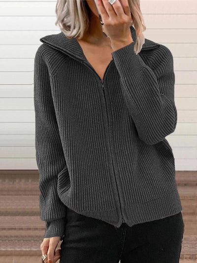 Women's Sweaters Casual Lapel Zip Long Sleeve Sweater - Sweaters - Instastyled | Online Fashion Free Shipping Clothing, Dresses, Tops, Shoes - 23/09/2022 - 30-40 - color-black