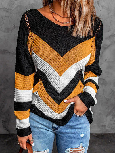 Women's Sweaters Colorblock Long Sleeve Knit Sweater - Sweaters - Instastyled | Online Fashion Free Shipping Clothing, Dresses, Tops, Shoes - 22/08/2022 - 40-50 - cardigans-sweaters