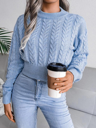 Women's Sweaters Solid Crew Neck Crop Long Sleeve Sweater - Sweaters - Instastyled | Online Fashion Free Shipping Clothing, Dresses, Tops, Shoes - 21/09/2022 - Color_Blue - Color_Gray