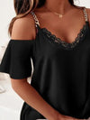 Women's T-Shirts Metal Sling V-Neck Lace Off-the-Shoulder Short Sleeve T-Shirt - T-Shirts - Instastyled | Online Fashion Free Shipping Clothing, Dresses, Tops, Shoes - 24/06/2022 - Color_Black - HDL