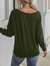 Women's T-Shirts Rounded Neck Button Long Sleeve T-Shirt - T-Shirts - Instastyled | Online Fashion Free Shipping Clothing, Dresses, Tops, Shoes - 23/11/2022 - Color_ Army_ Green - Color_Black