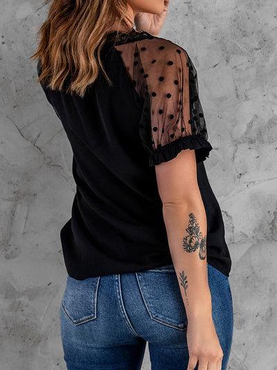 Women's T-Shirts V-Neck Lace Mesh Short Sleeve T-Shirt - T-Shirts - Instastyled | Online Fashion Free Shipping Clothing, Dresses, Tops, Shoes - 20-30 - 24/05/2022 - color-apricot